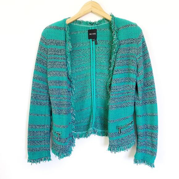 Nic + Zoe Must Have Open-Front Tweed Jacket w/ Fringe Trim XS - Picture 2 of 7